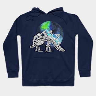 Dinosaur Skeleton in Space Blue Green Planet Hoodie